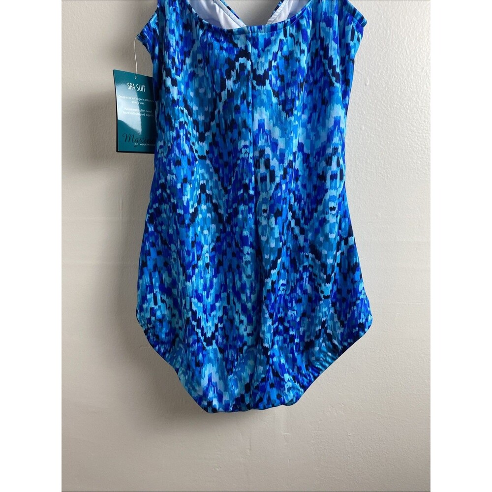 Maxine One Piece Swimsuit Women 14 Blue Spa Shirred Front UPF 50 Vacation Beach - Picture 15 of 15